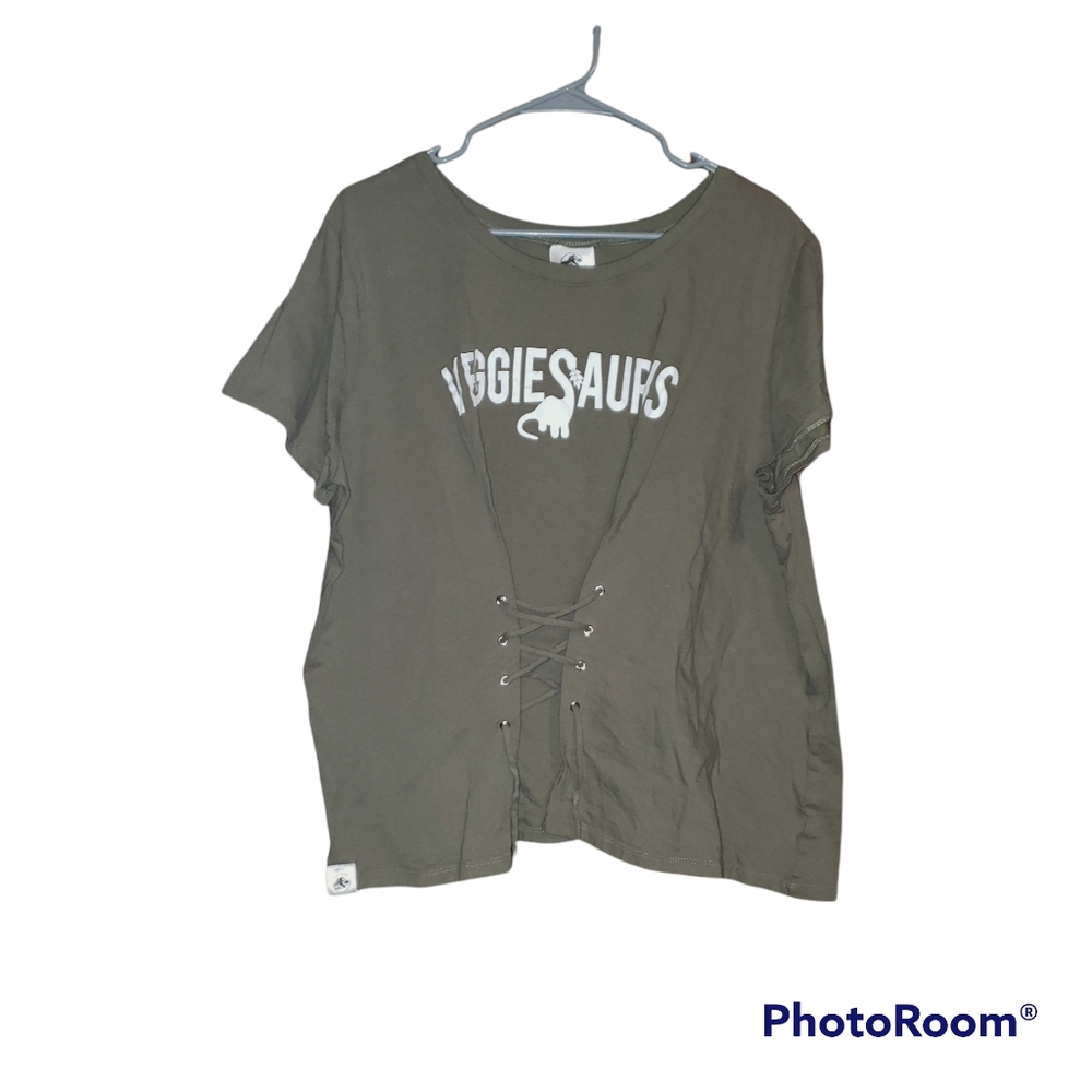 Universal Studios 2X Jurrasic World veggiesarus lace up short sleeve t-shirt